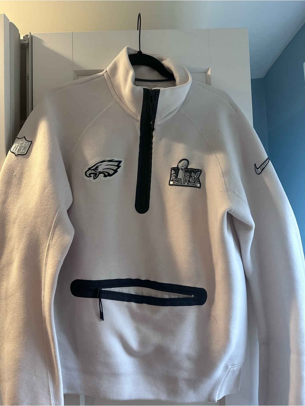 Nike Philadelphia Eagles White Quarter-Zip Fleece Pullover Super Bowl Media Nigh